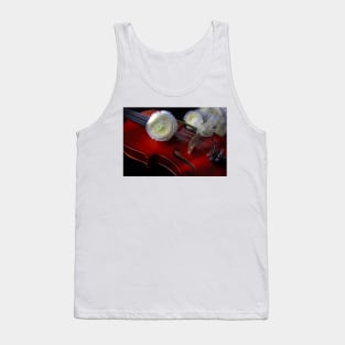 White Ranunculus Flower On Violin Tank Top